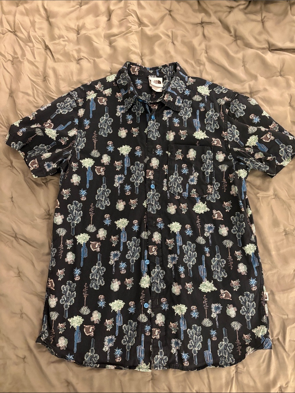 The North Face Men’s Short-Sleeve Button-Up Shirt with Blue & Green Cactus Print
